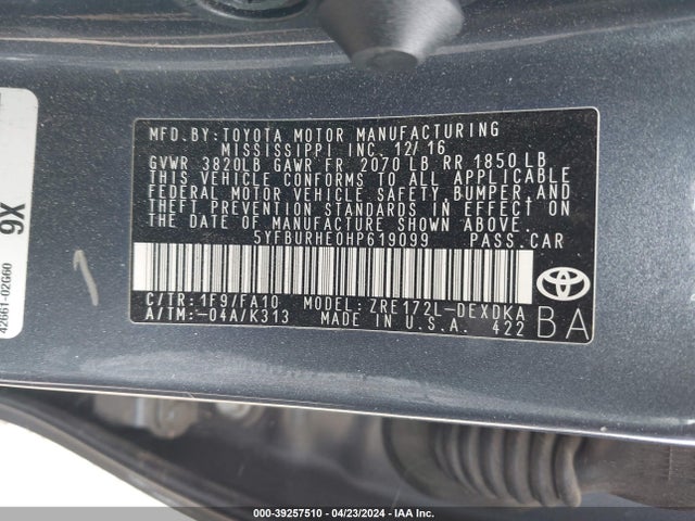 Toyota COROLLA L 2017 5YFBURHE0HP619099 Image 9