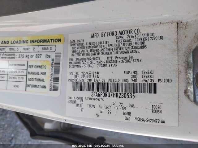 Ford Fusion Hybrid Titanium 2017 3FA6P0RU7HR230535 Image 9