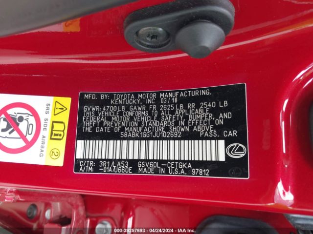 58ABK1GG1JU102692 Lexus ES 350