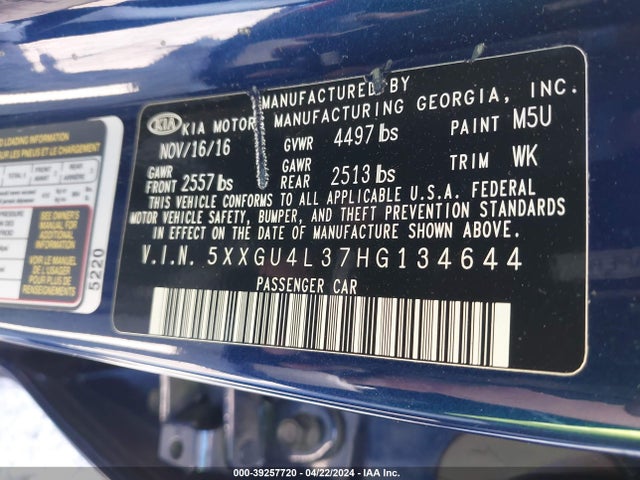 KIA OPTIMA EX 2017 5XXGU4L37HG134644 Image 9