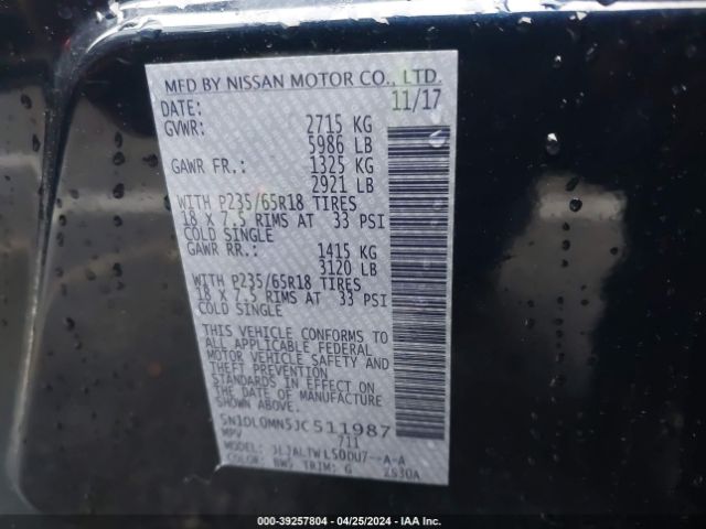 5N1DL0MN5JC511987 Infiniti QX60
