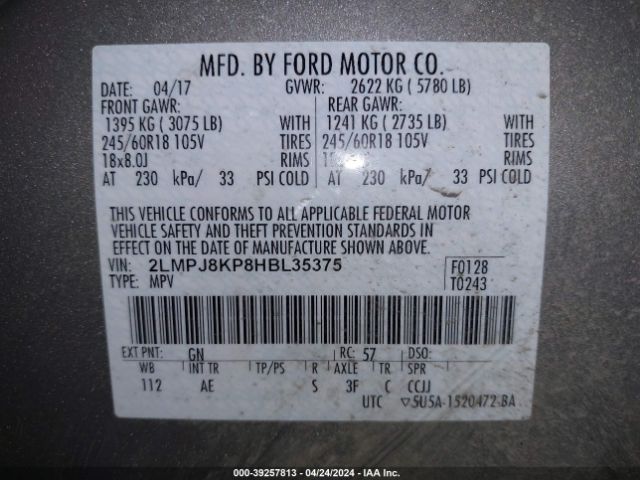 2LMPJ8KP8HBL35375 Lincoln Mkx Select