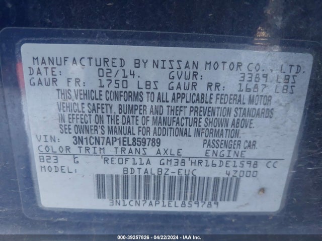 Nissan Versa 1.6 Sv 2014 3N1CN7AP1EL859789 Image 9