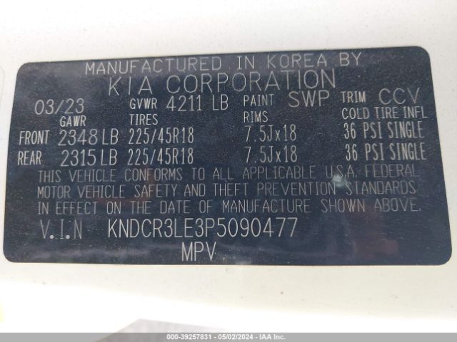 KNDCR3LE3P5090477 KIA Niro Ex Touring