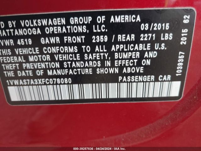 1VWAS7A3XFC078080 Volkswagen Passat 1.8t Limited Edition