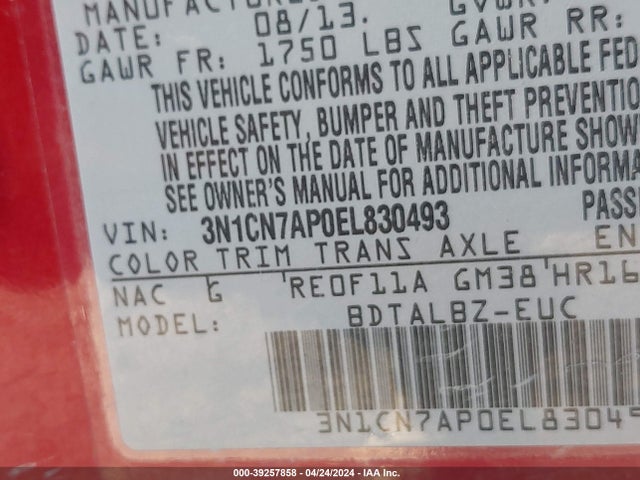 Nissan Versa 1.6 Sv 2014 3N1CN7AP0EL830493 Image 9
