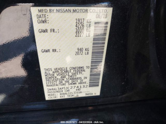 1N4AL3AP5JC274132 Nissan Altima 2.5 Sv