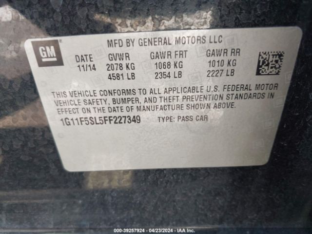 1G11F5SL5FF227349 Chevrolet Malibu 1lz