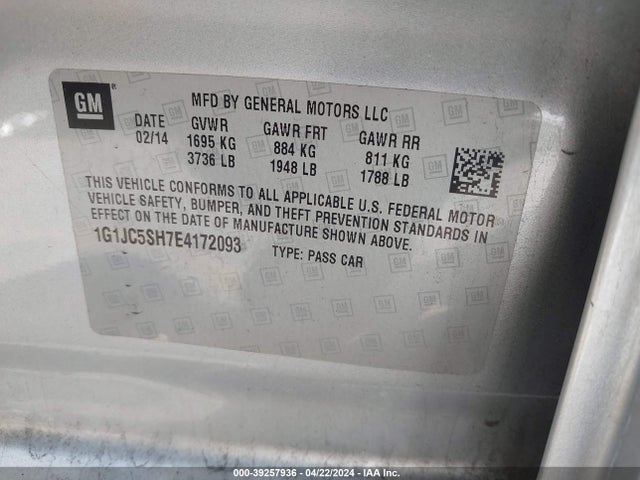 Chevrolet Sonic Lt Auto 2014 1G1JC5SH7E4172093 Image 9