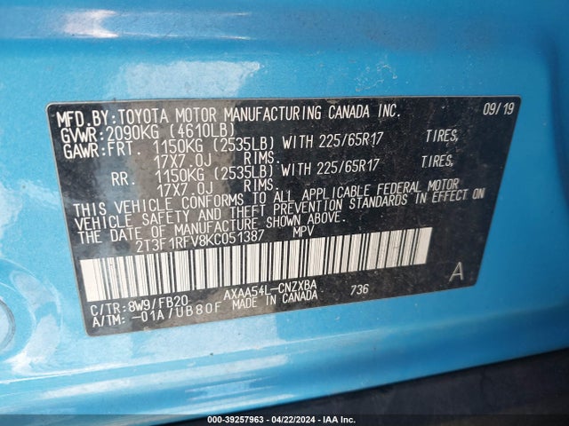 Toyota RAV4 LE 2019 2T3F1RFV8KC051387 Image 9