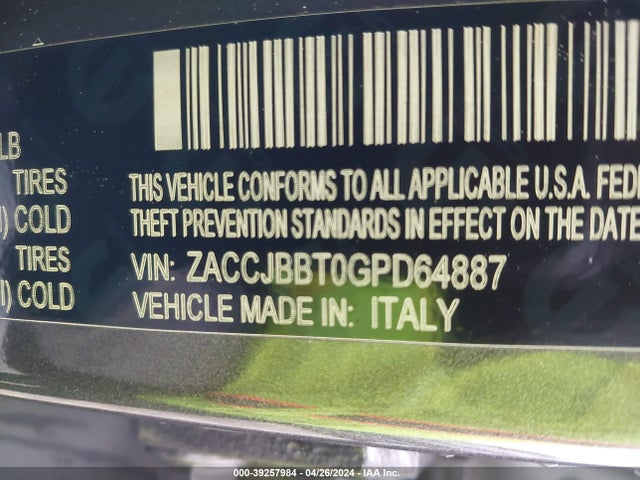 ZACCJBBT0GPD64887 Jeep Renegade Justice