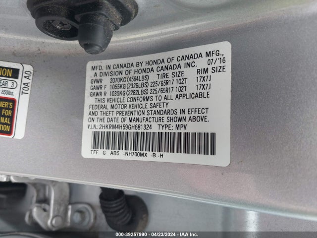 Honda CR-V EX 2016 2HKRM4H59GH681324 Image 9