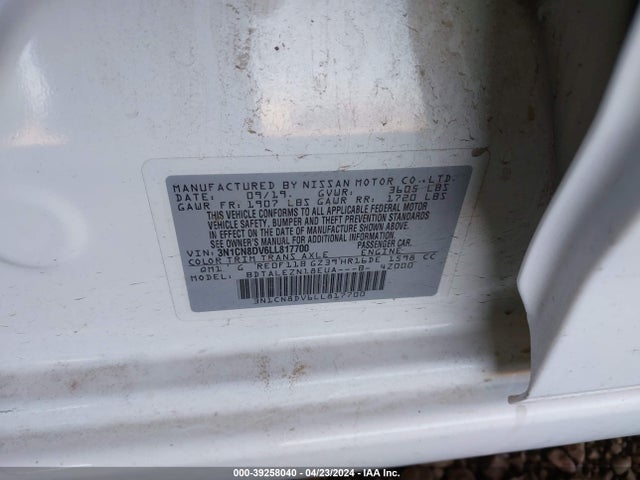 Nissan Versa S Xtronic Cvt 2020 3N1CN8DV6LL817700 Image 9