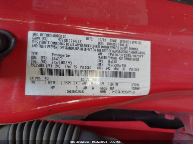 Ford FOCUS SE 2014 1FADP3F29EL187077 Image 9