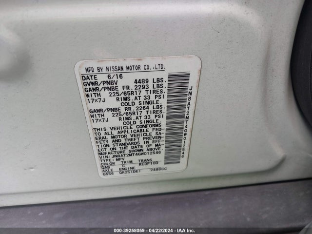 Nissan ROGUE SV 2016 JN8AT2MT4GW012546 Image 9