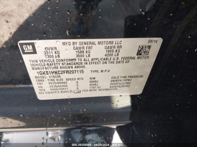 1GKS1HKC2FR297115 GMC Yukon Xl 1500 Slt