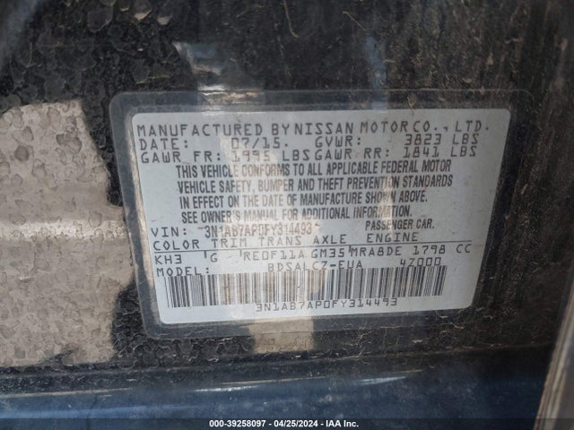 Nissan SENTRA S 2015 3N1AB7AP0FY314493 Image 9