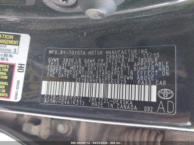 Toyota Corolla S Plus 2016 2T1BURHE8GC565629 Image 9