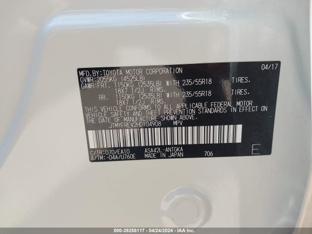 Toyota Rav4 Limited 2017 JTMYFREV2HD104908 Image 9