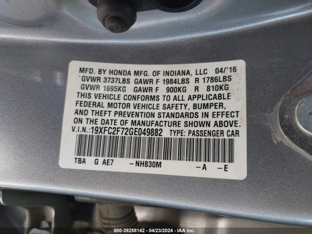 Honda CIVIC EX 2016 19XFC2F72GE049882 Image 9