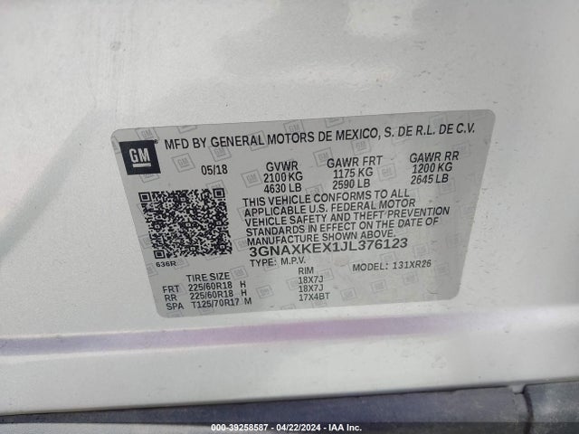 Chevrolet EQUINOX LT 2018 3GNAXKEX1JL376123 Image 9