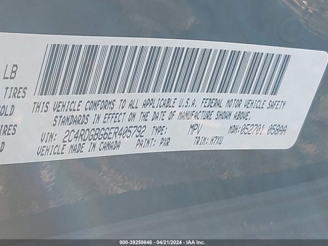 Dodge Grand Caravan Se 2014 2C4RDGBG6ER405792 Image 9