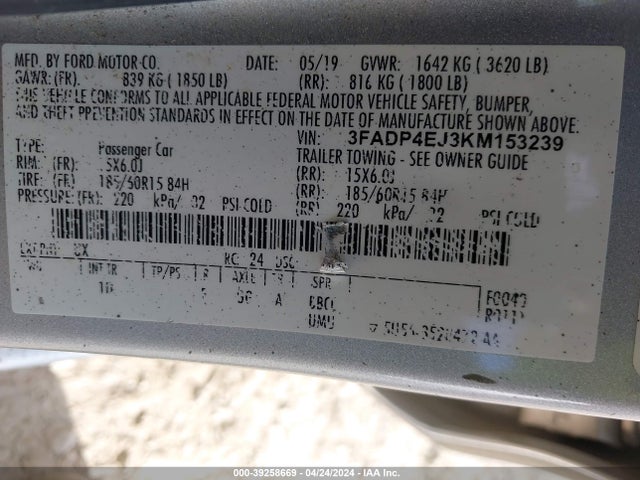 Ford FIESTA SE 2019 3FADP4EJ3KM153239 Image 9