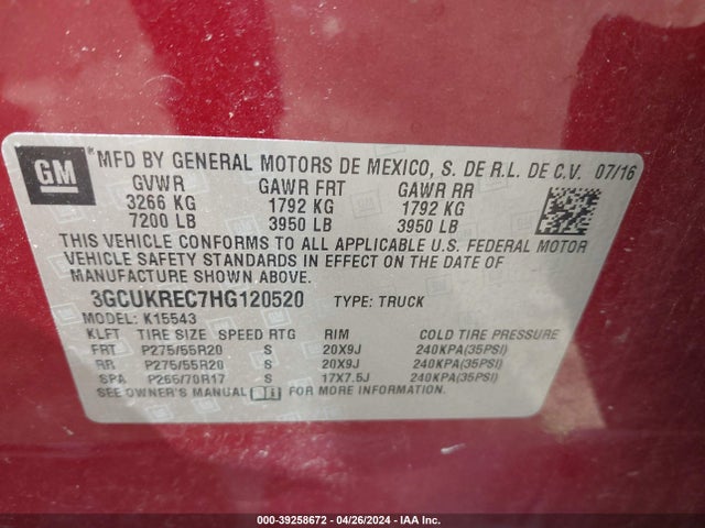 Chevrolet Silverado 1500 2lt 2017 3GCUKREC7HG120520 Image 9