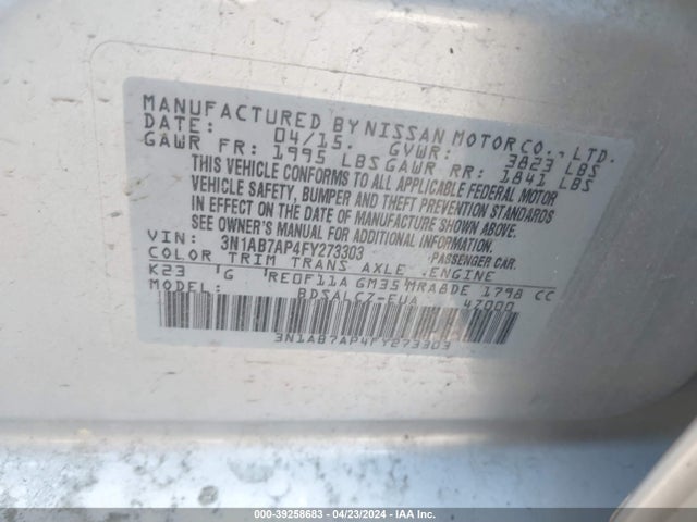 Nissan SENTRA S 2015 3N1AB7AP4FY273303 Image 9