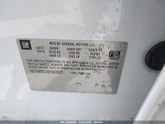 Chevrolet Malibu 1fl 2014 1G11A5SL0EF263527 Image 9