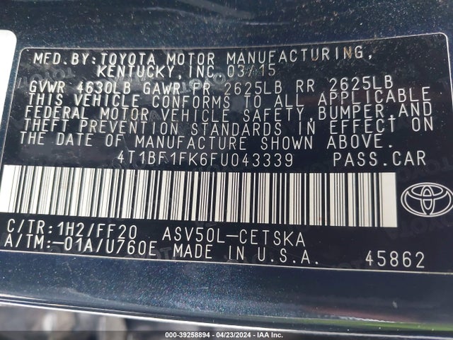 Toyota CAMRY SE 2015 4T1BF1FK6FU043339 Image 9