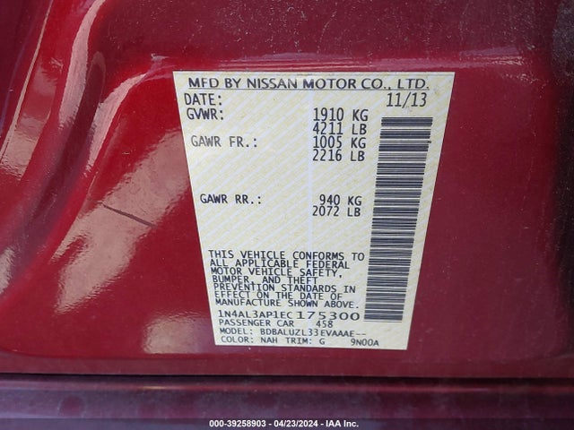 Nissan Altima 2.5 Sv 2014 1N4AL3AP1EC175300 Image 9