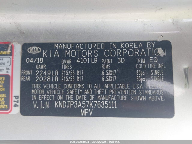 KIA SOUL + 2019 KNDJP3A57K7635111 Image 9