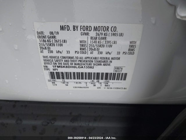 Ford EXPLORER XLT 2020 1FMSK8DH0LGA13582 Image 9