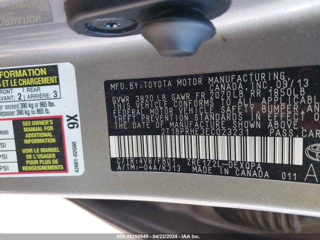 Toyota Corolla Le Eco 2014 2T1BPRHE3EC023231 Image 9