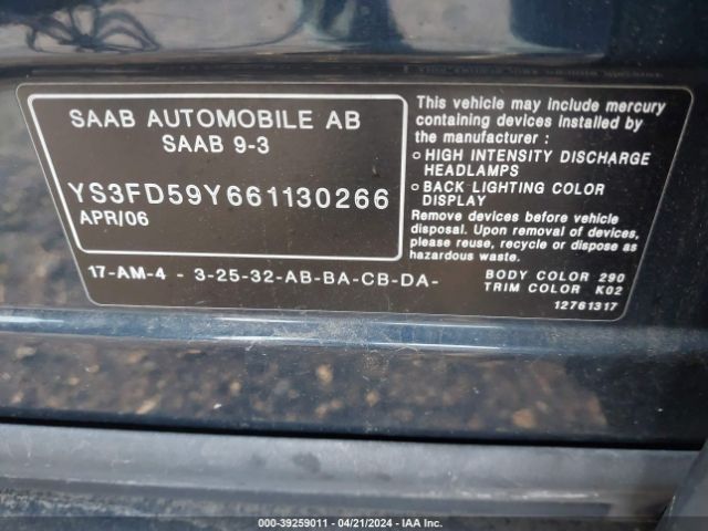 2006 SAAB 9-3 YS3FD59Y661130266 Photo 8