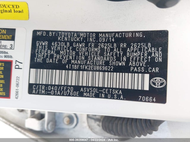 Toyota CAMRY SE 2014 4T1BF1FK2EU869622 Image 9