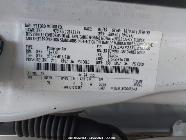 Ford FOCUS SE 2015 1FADP3F25FL215345 Image 9