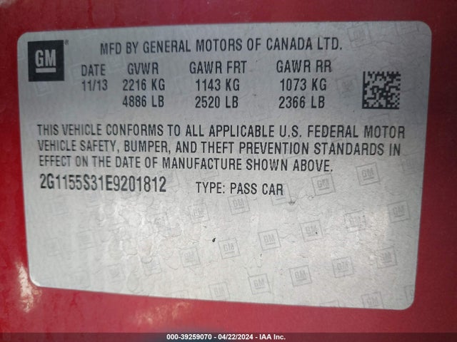 Chevrolet IMPALA 2LZ 2014 2G1155S31E9201812 Image 9