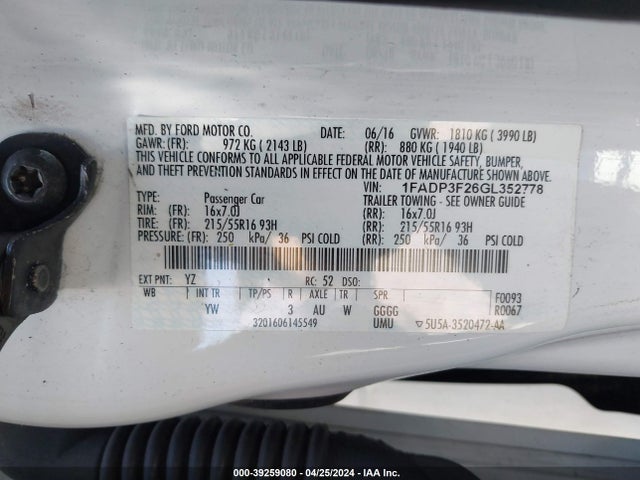 Ford FOCUS SE 2016 1FADP3F26GL352778 Image 9