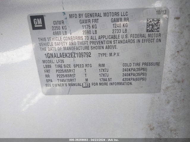 Chevrolet EQUINOX LS 2014 1GNALAEK2EZ109792 Image 9