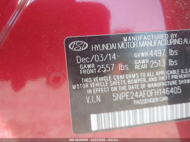 Hyundai SONATA SE 2015 5NPE24AF0FH146405 Image 9
