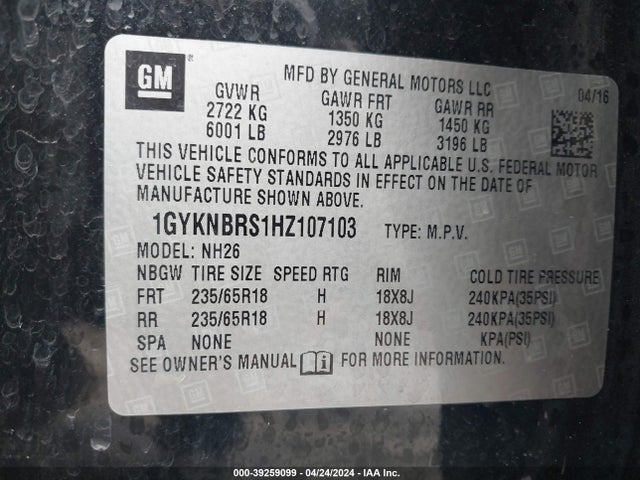 1GYKNBRS1HZ107103 Cadillac XT5 LUXURY