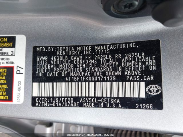 4T1BF1FK0GU171139 Toyota CAMRY SE