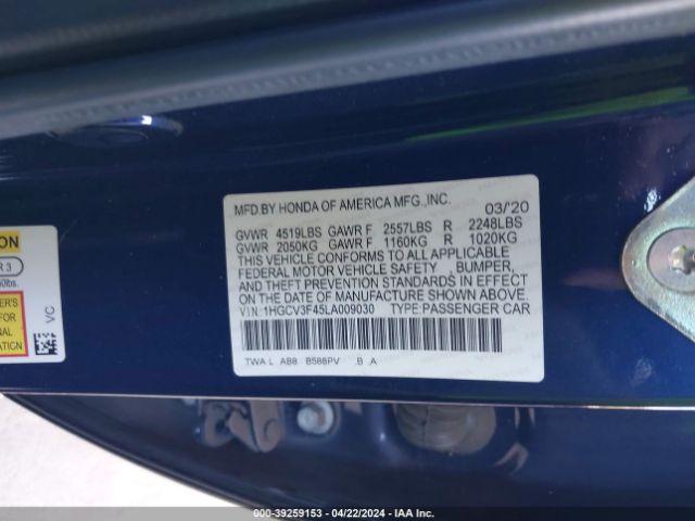 1HGCV3F45LA009030 Honda Accord Hybrid Ex