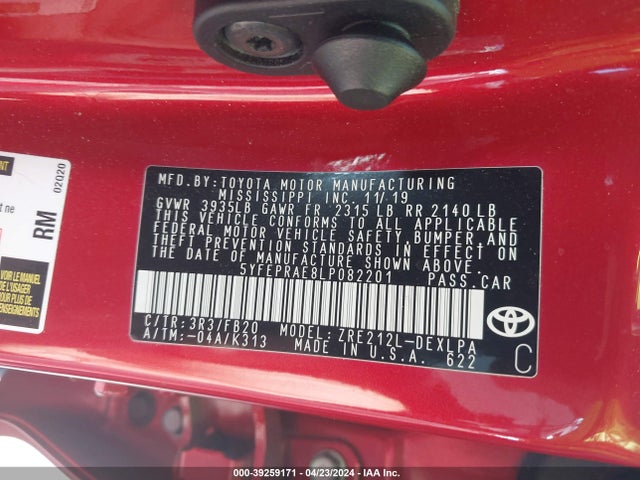 Toyota COROLLA LE 2020 5YFEPRAE8LP082201 Image 9