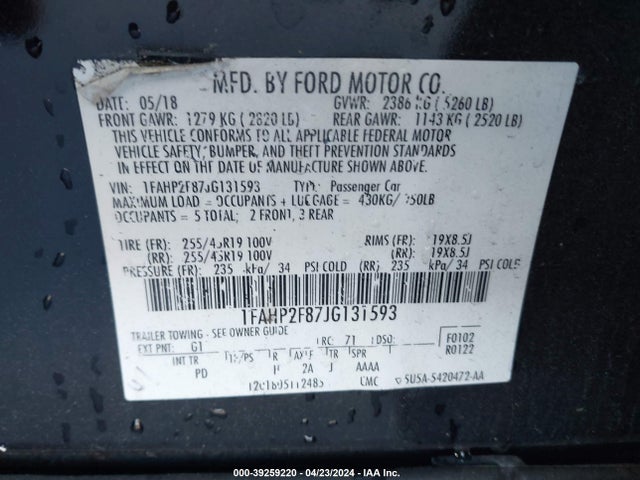 Ford Taurus Limited 2018 1FAHP2F87JG131593 Image 9