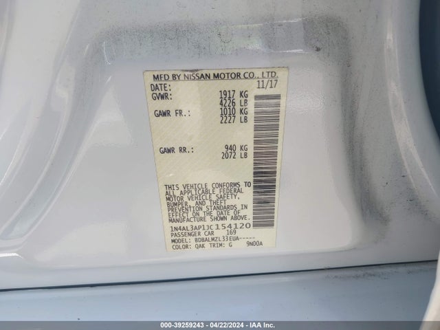 Nissan Altima 2.5 Sv 2018 1N4AL3AP1JC154120 Image 9