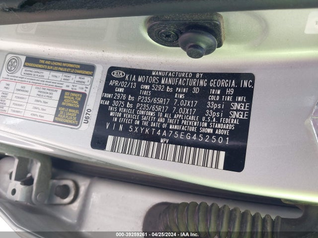 KIA Sorento Lx V6 2014 5XYKT4A75EG452501 Image 9