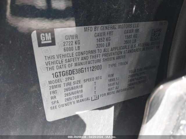 1GTG6DE38G1112900 GMC CANYON SLT